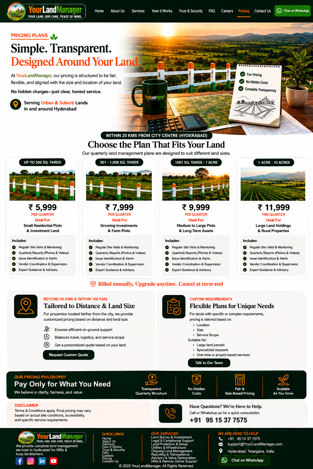 YourLandManager Pricing page